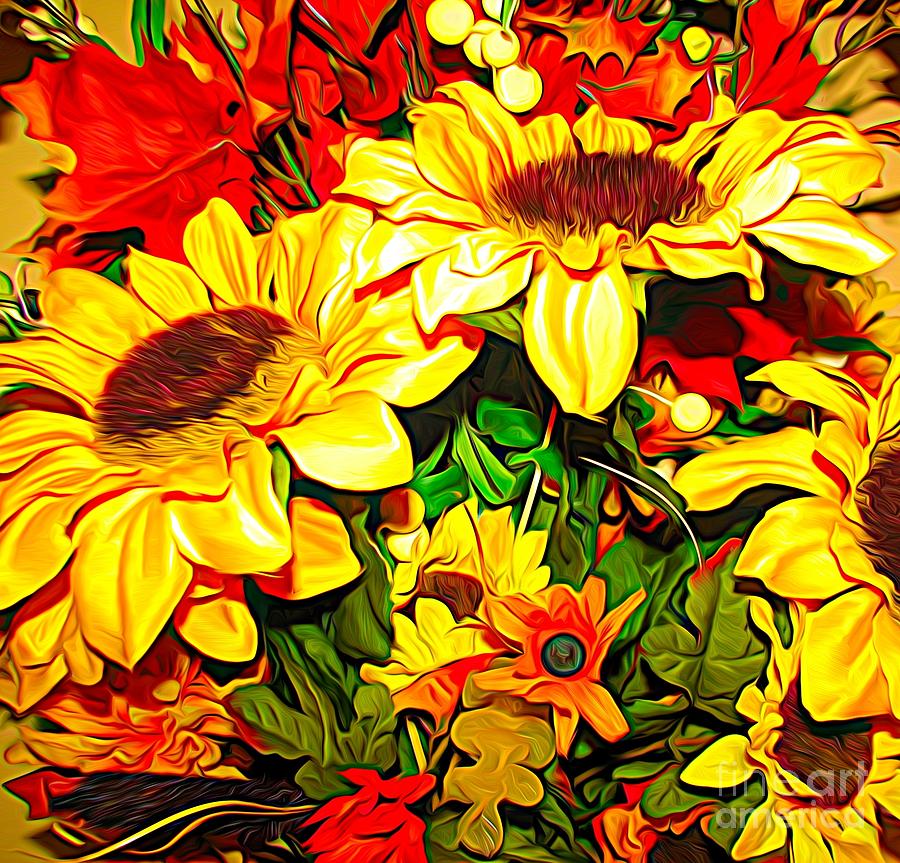 Autumn Sunflower Bouquet with Abstract Expressionism Effect Photograph by Rose Santuci-Sofranko