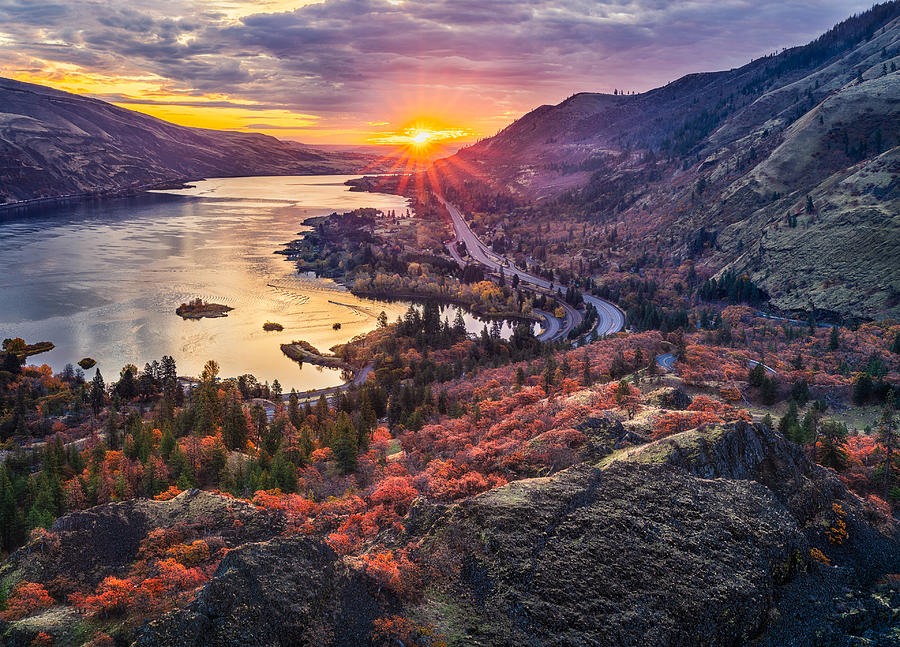 Fall Photograph - Autumn Sunrise At Rowena Crest by Grant Hou