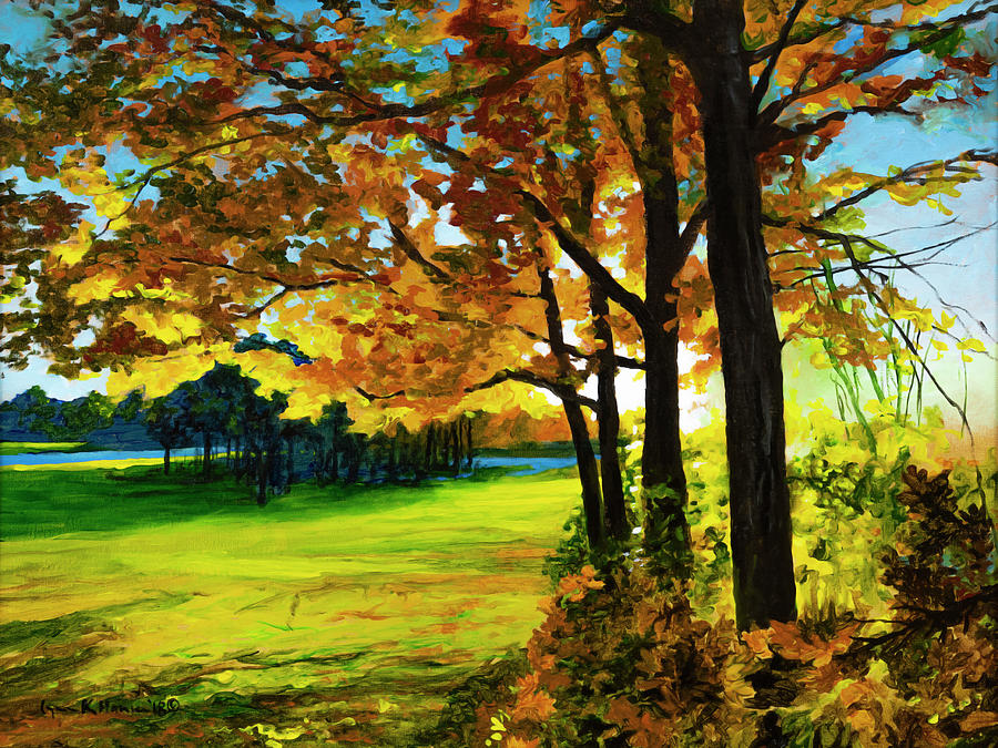 Sunset over the Park Painting by Lynn Hansen