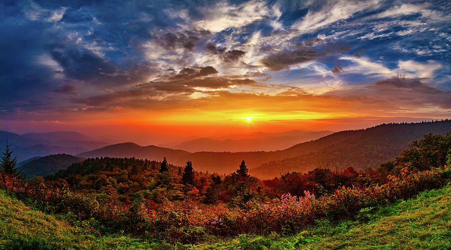 Autumn Sunset In The Blue Ridge Panorama Photograph by Dan Carmichael