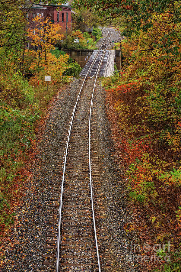 Fall Photograph - Autumn Train Tracks Bethel Vermont by Edward Fielding