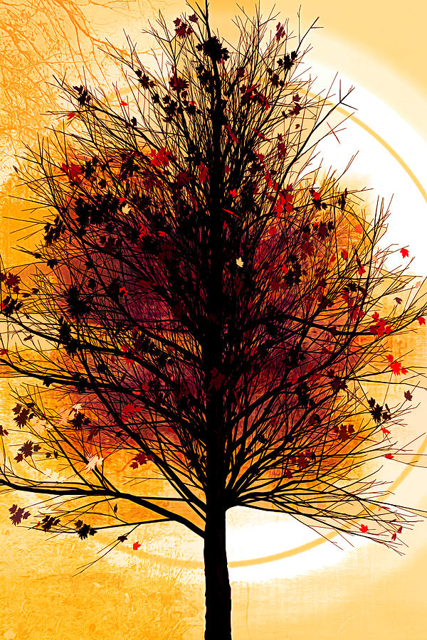 Autumn Tree in Golds Digital Art by Debra and Dave Vanderlaan