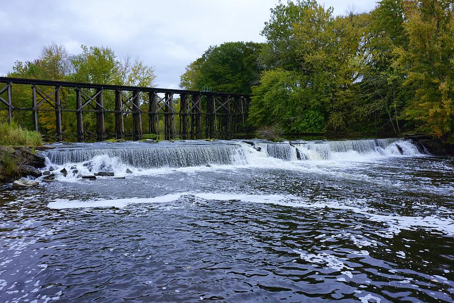 Autumn View of Rabbit River Dam and Trestle Bridge Photograph by Amy ...