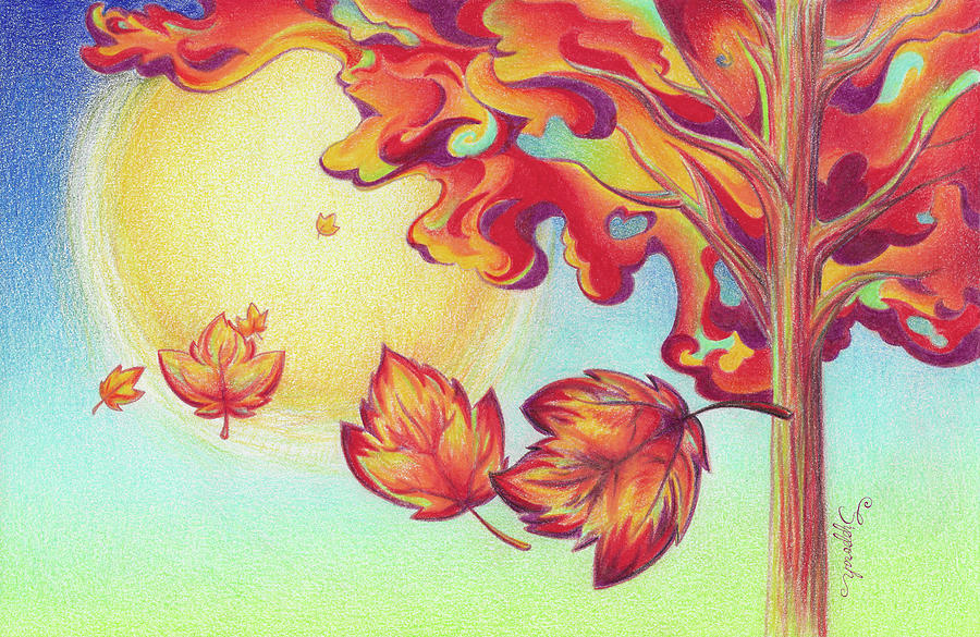 Autumn Wind and Leaves Drawing by Sipporah Art and Illustration