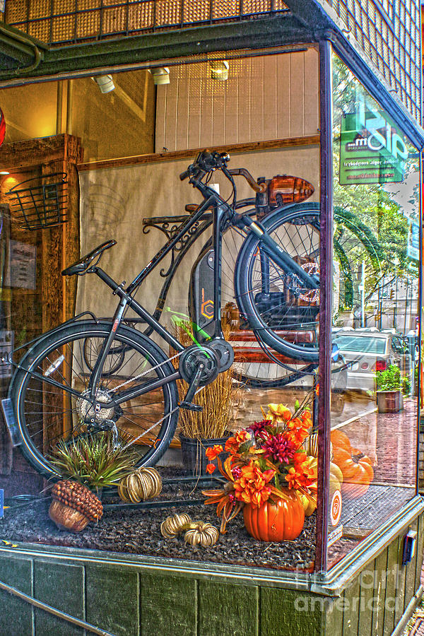 Autumn Window Bike Display Photograph by Sandy Moulder