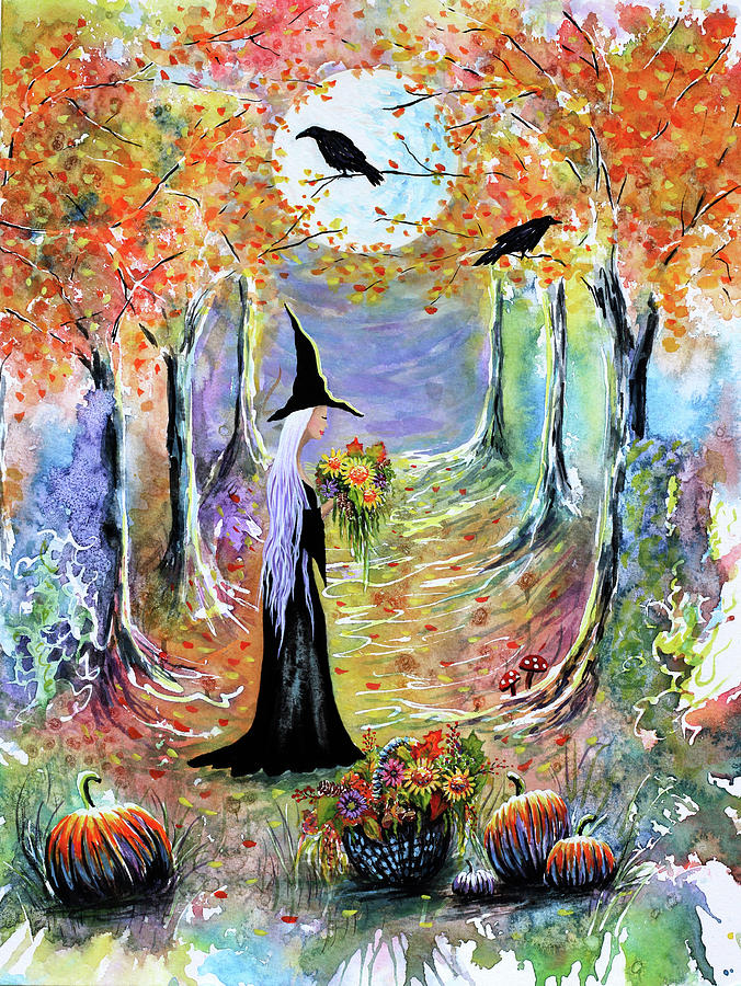 Autumn Witch Painting by Michelle Faber - Pixels