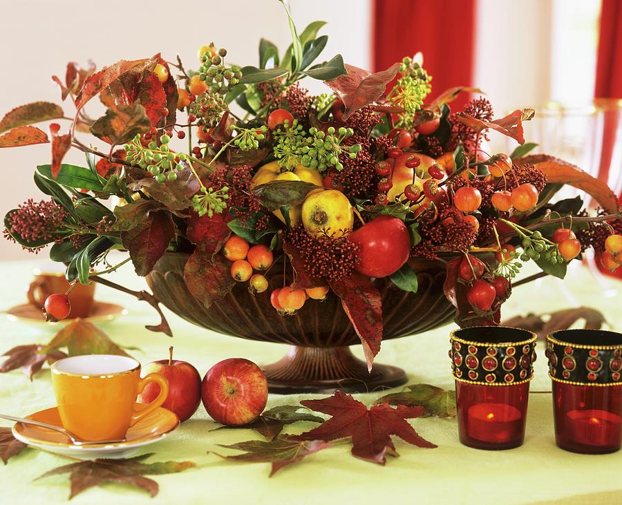 Autumnal Arrangement Of Apples, Ornamental Apples And Quinces Photograph by Friedrich Strauss