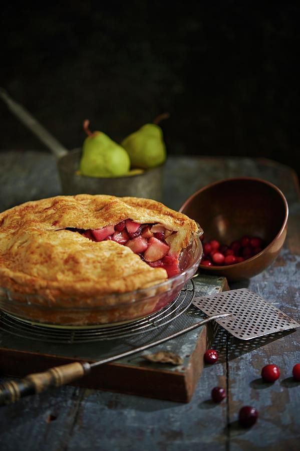 Autumnal Fruit Pie With Pears And Cranberries Photograph by Greg Rannells