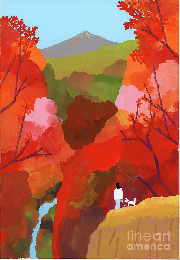 Autumnal Leaves And Waterfalls Painting by Hiroyuki Izutsu