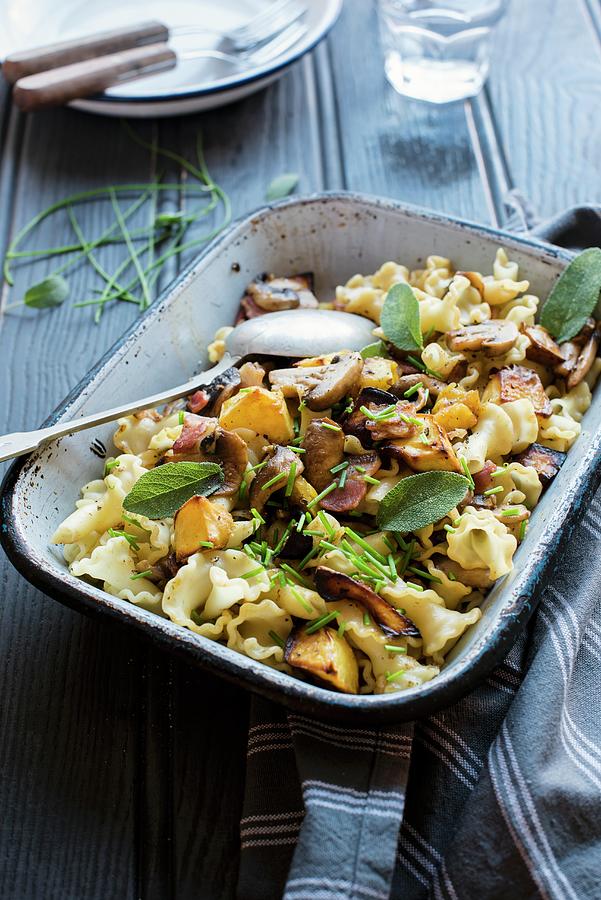 Autumnal Noodle Bake With Pumpkin, Mushrooms And Sage Photograph by Magdalena Hendey