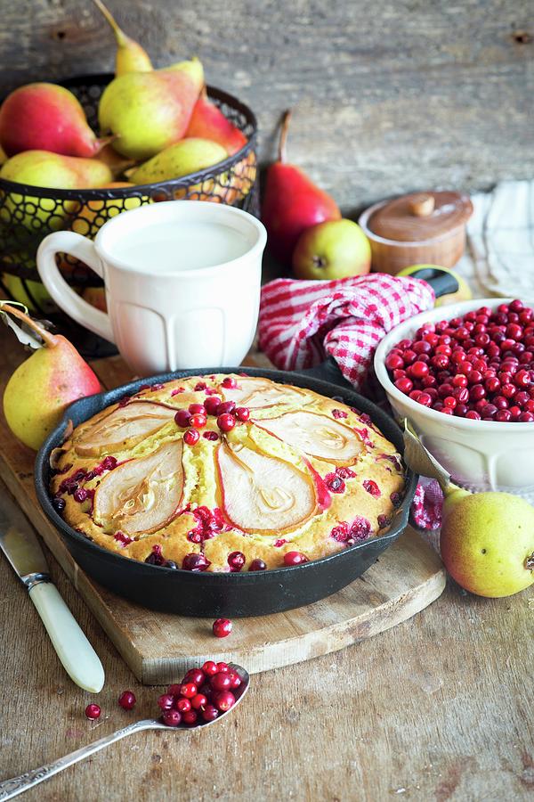 Autumnal Pear And Cranberry Cake Photograph by Irina Meliukh