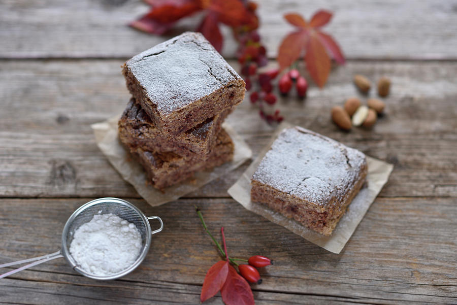 Autumnal Vegan Chestnut And Almond Cake With Icing Sugar Photograph by B.b.s Bakery