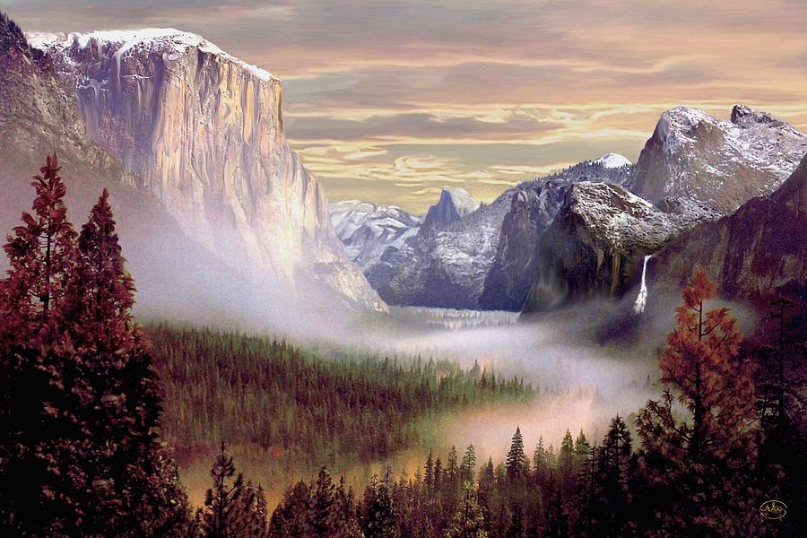 Sunrise at Yosemite Park Painting by Ron Chambers