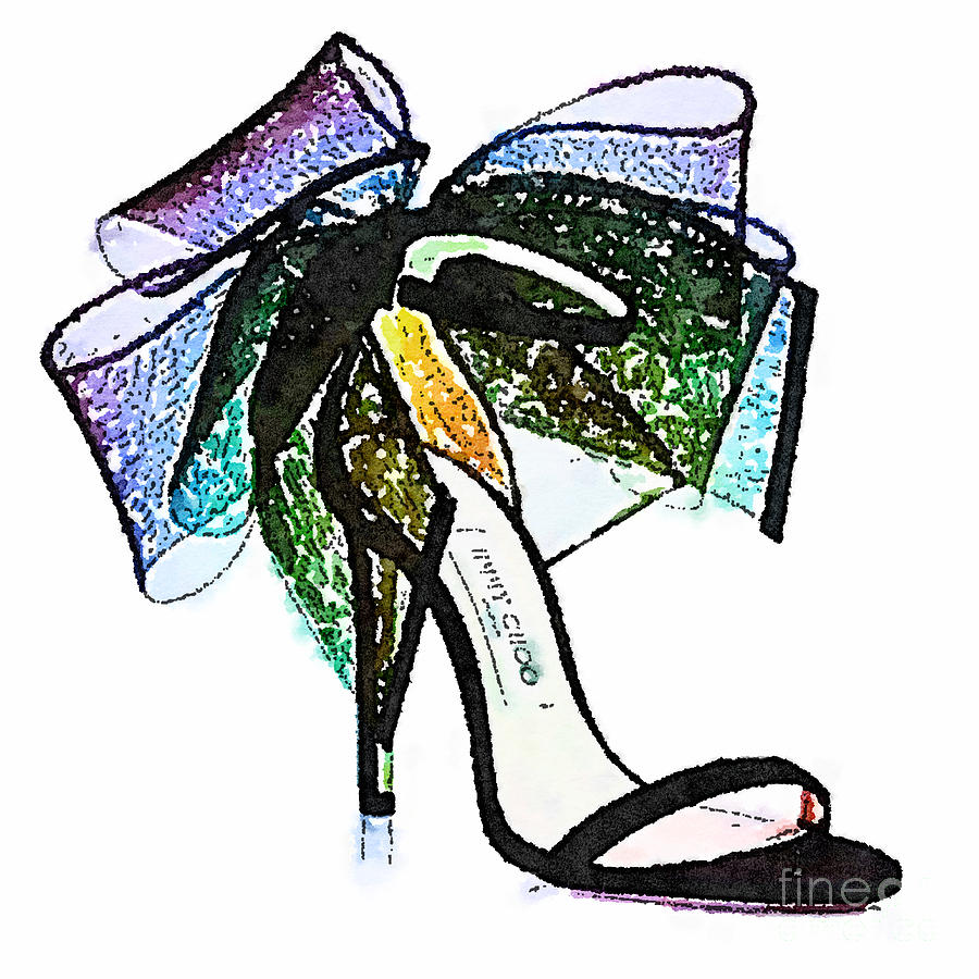 Aveline Bow Sandals Watercolored Digital Art by Modern Art - Fine Art ...
