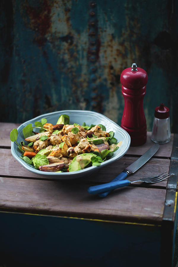 Avocado And Cauliflower Salad With Hummus And Watercress Photograph by Lara Jane Thorpe