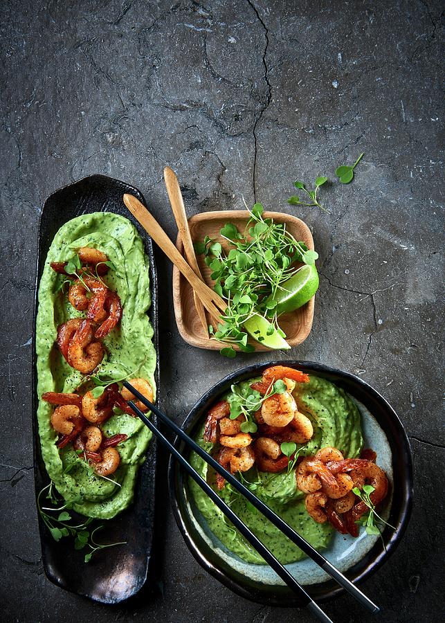 Avocado Mousse With Cajun Shrimps Photograph by Great Stock!