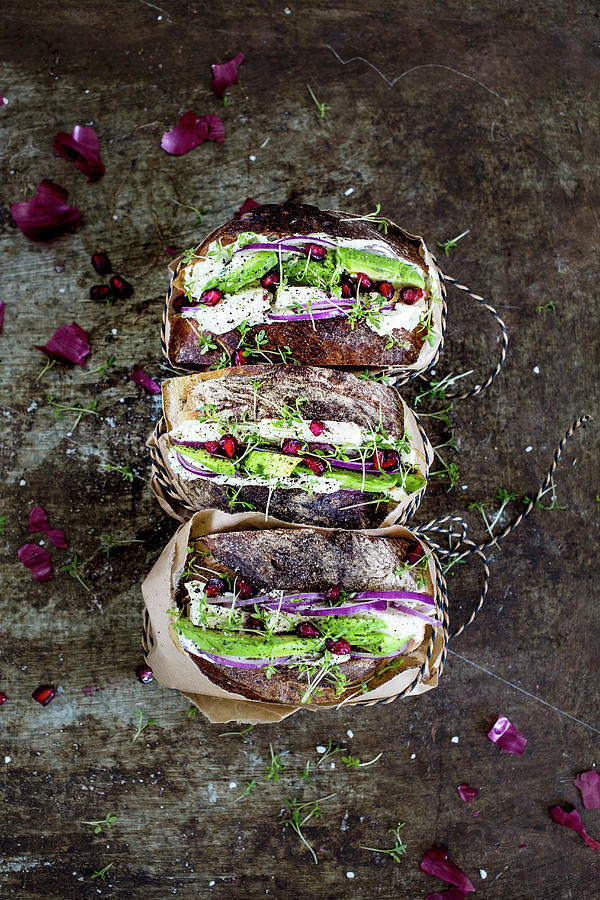 Avocado Sandwiches With Pomegranate Seeds Photograph by Uta Gleiser Photography