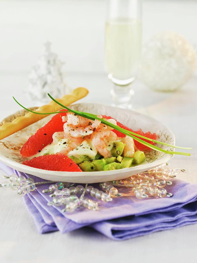 Avocado Tartar With Prawns And Grapefruit christmas Photograph by Manfred Jahrei