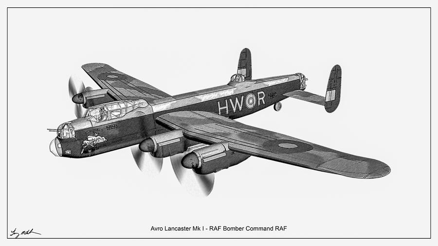 Avro Lancaster Mk1 - Sketch Digital Art by Tommy Anderson - Pixels