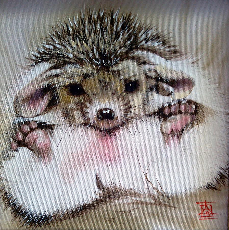 Awakened Baby Hedgehog Painting by Alina Oseeva