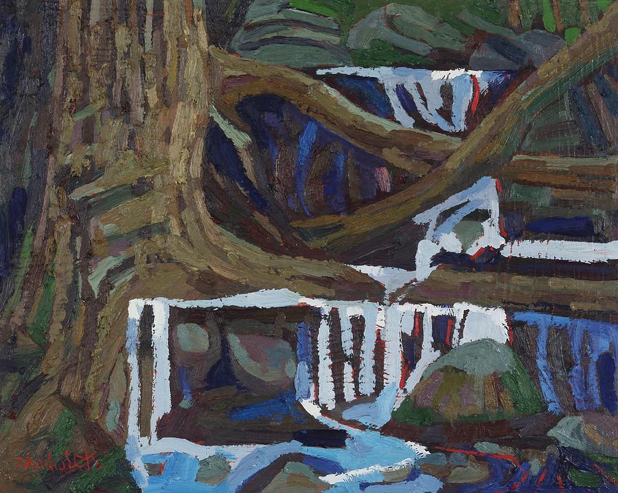 Spring Painting - Awausee Woodland Waterfall by Phil Chadwick