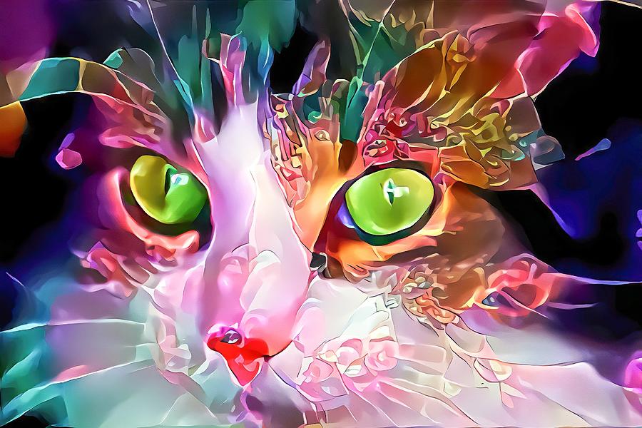 Awesome Glass Kitty Green Eyes Digital Art by Don Northup