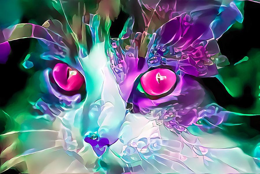 Awesome Glass Kitty Pink Eyes Digital Art by Don Northup