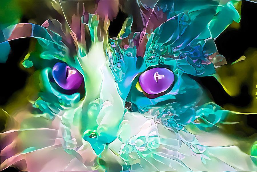 Awesome Glass Kitty Purple Eyes Digital Art by Don Northup