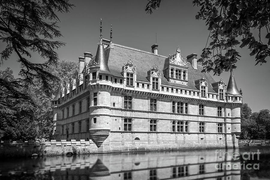 Azay le Rideau castle, black and white Photograph by Delphimages Photo Creations