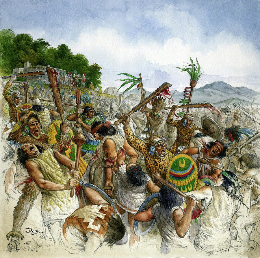 Aztec Battle, 15th Century, Illustration Photograph by Christian Jegou
