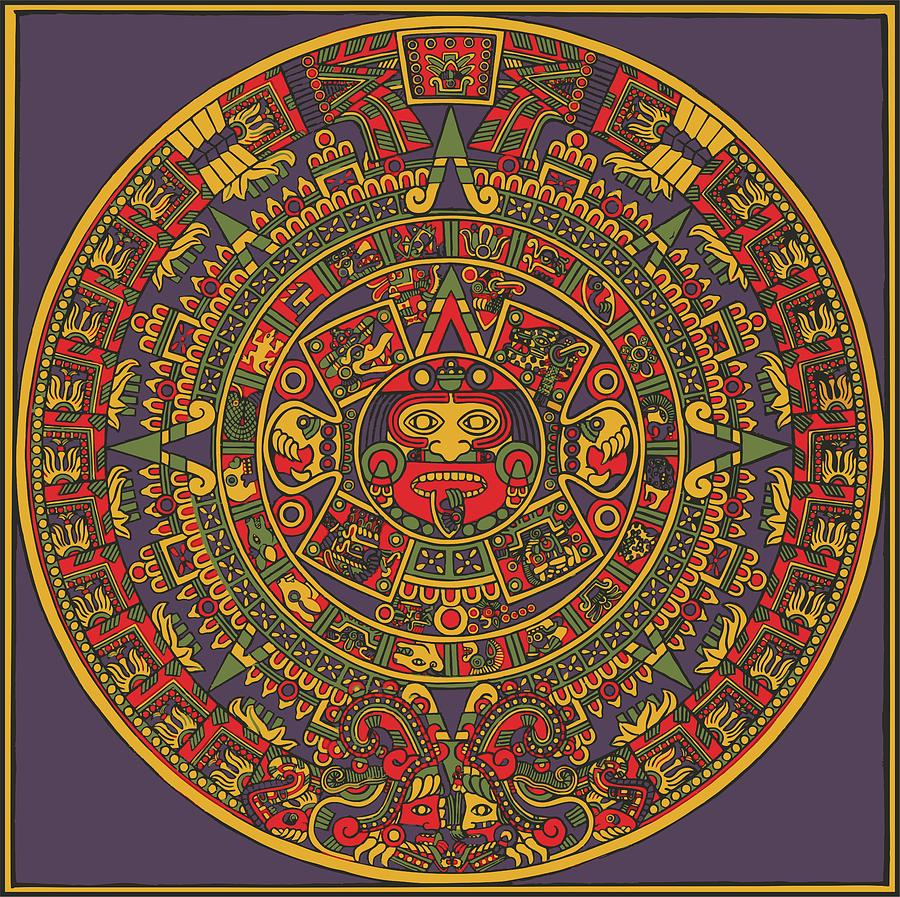 Aztec Sun Mixed Media by Olga Ponomareva