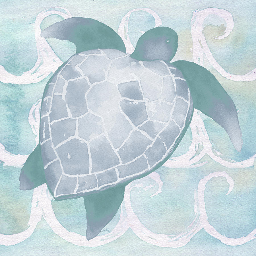 Turtle Mixed Media - Azure Sea Creatures II by Elizabeth Medley