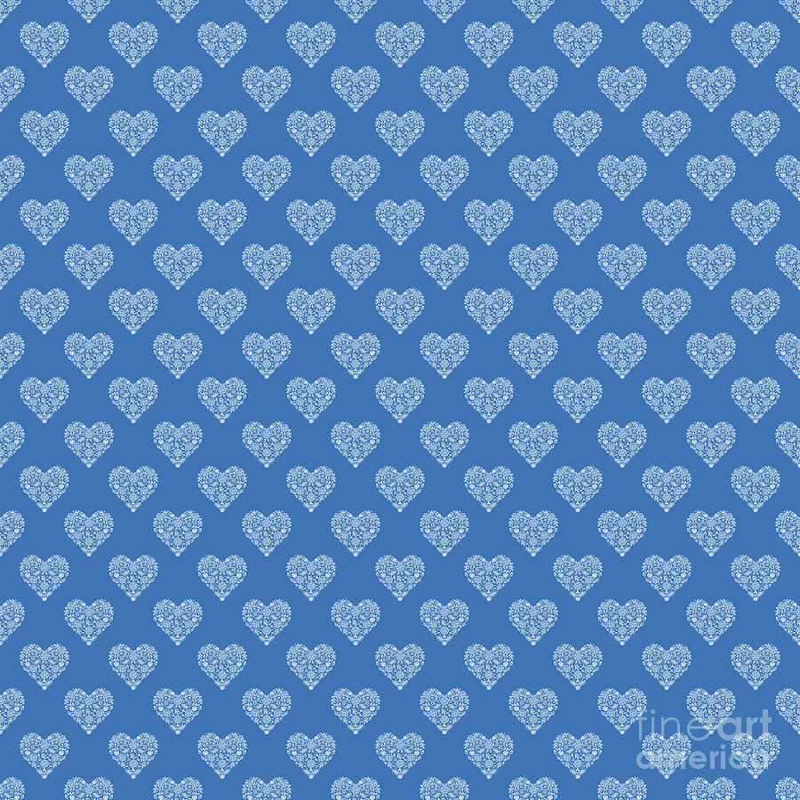 Azure Strong Blue Heart Lace Flowers Pattern Digital Art by Sharon Mau