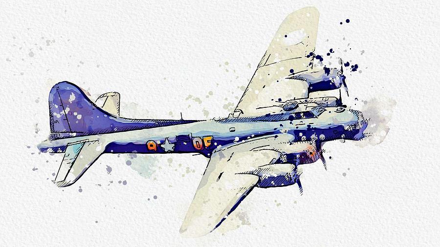 B-17 Flying Fortress watercolor by Ahmet Asar Painting by Celestial Images