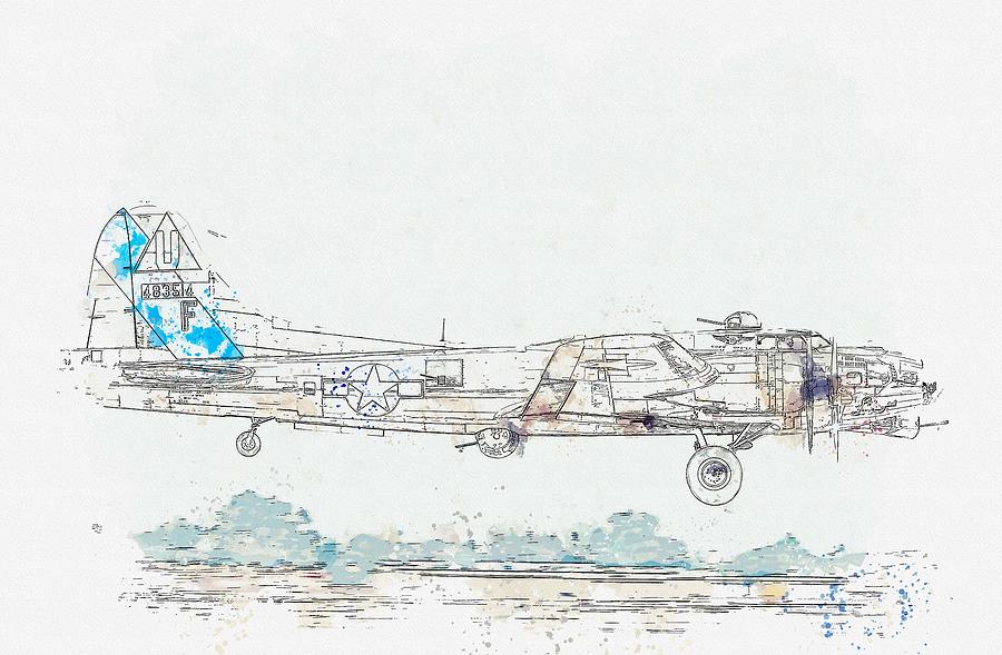 B-17G  Profile watercolor by Ahmet Asar Painting by Celestial Images