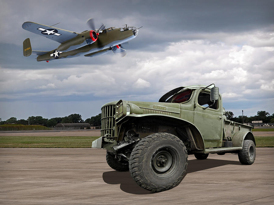 B-25 Mitchell Bomber With Dodge WW2 Military Truck Photograph by Gill Billington