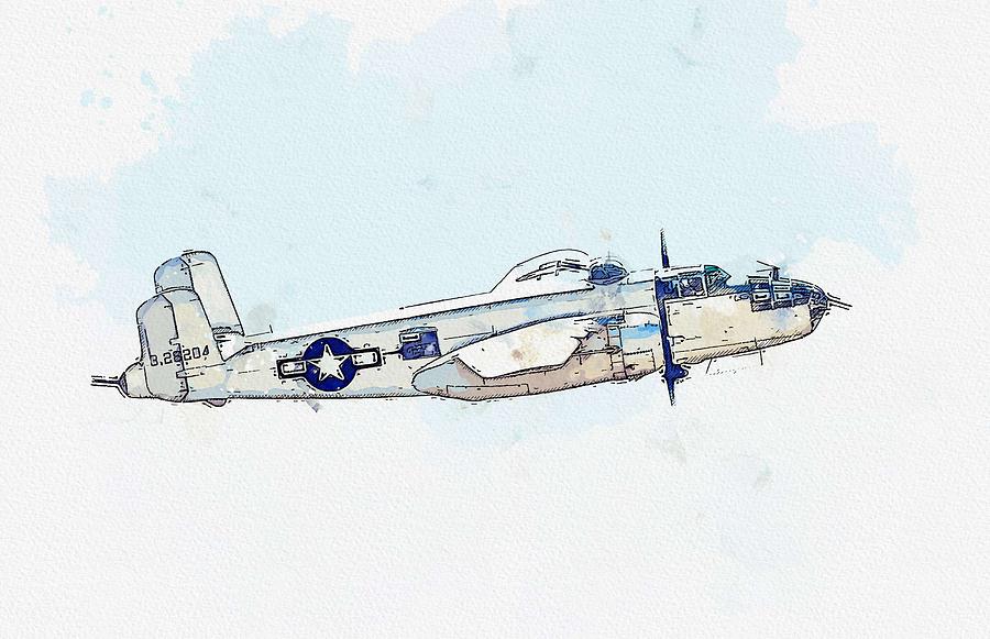 B-25J Mitchell 2 watercolor by Ahmet Asar Painting by Celestial Images