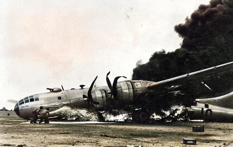 B-29 After An Emergency Landing At Iwo Jima. Colorized By Ahmet Asar Painting
