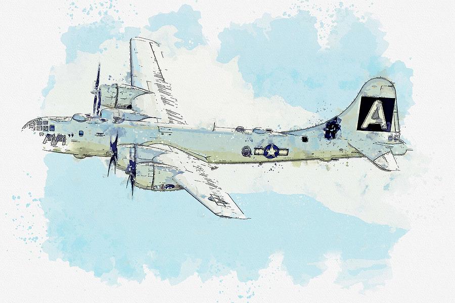 B-29 watercolor by Ahmet Asar Painting by Celestial Images