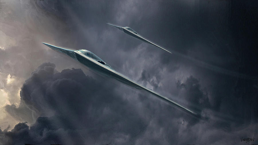 B-2s in front of storm Digital Art by James Vaughan