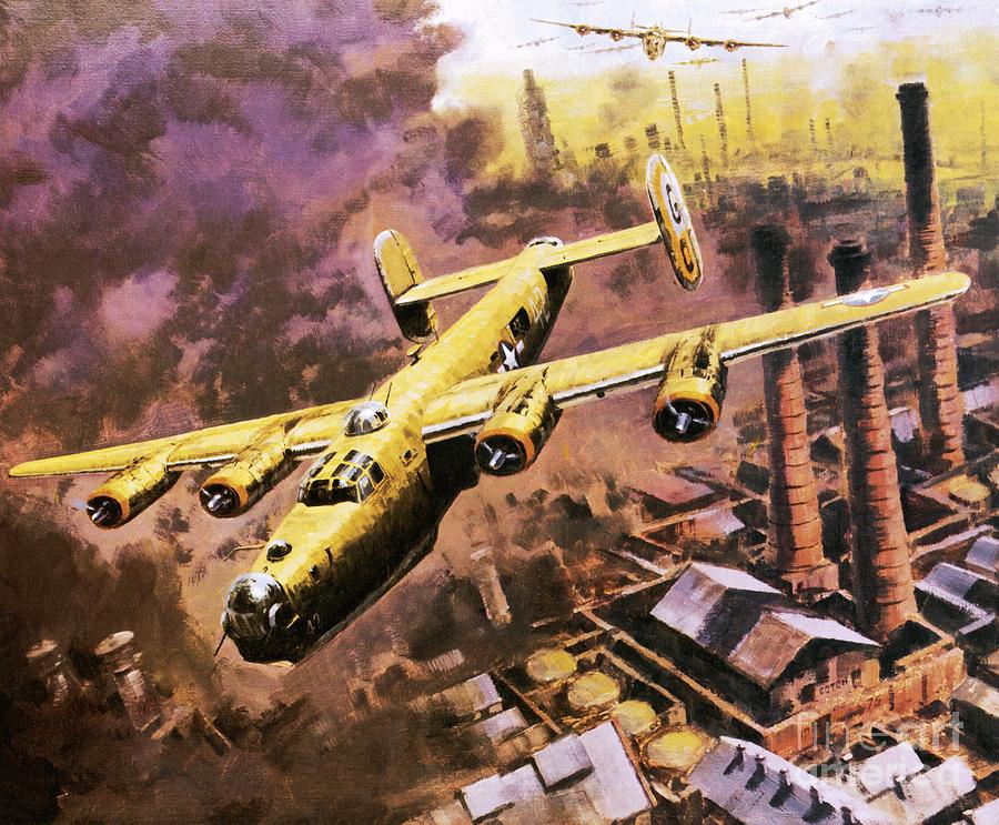 Aircraft Painting - B24 Liberator Bombers Doing Service In World War II by Graham Coton