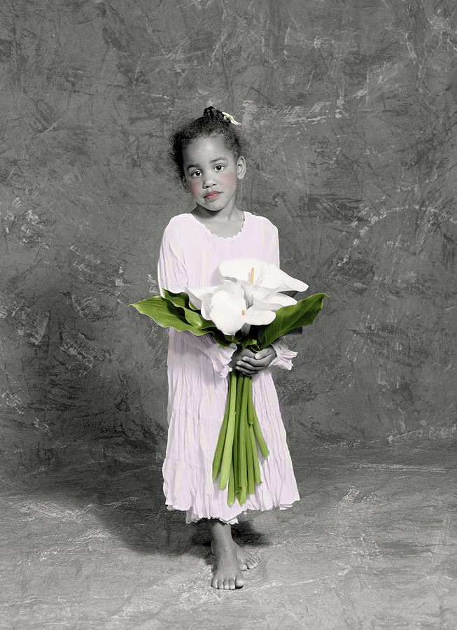 Girl Holding Flower Photograph - B503-55 by Nora Hernandez