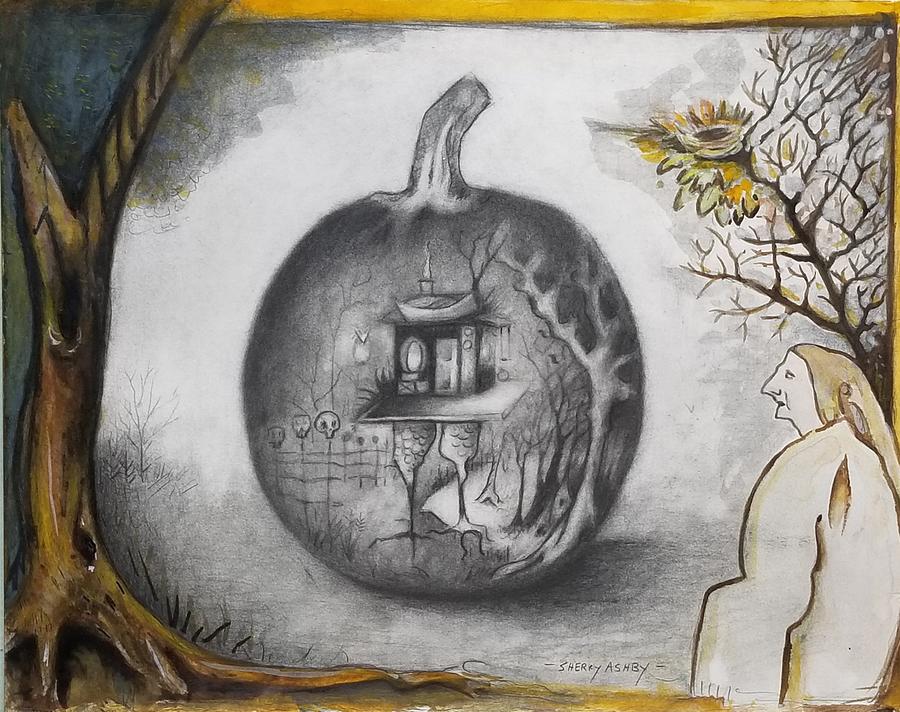 Baba Yagas House In A Pumpkin Painting by Sherry Ashby