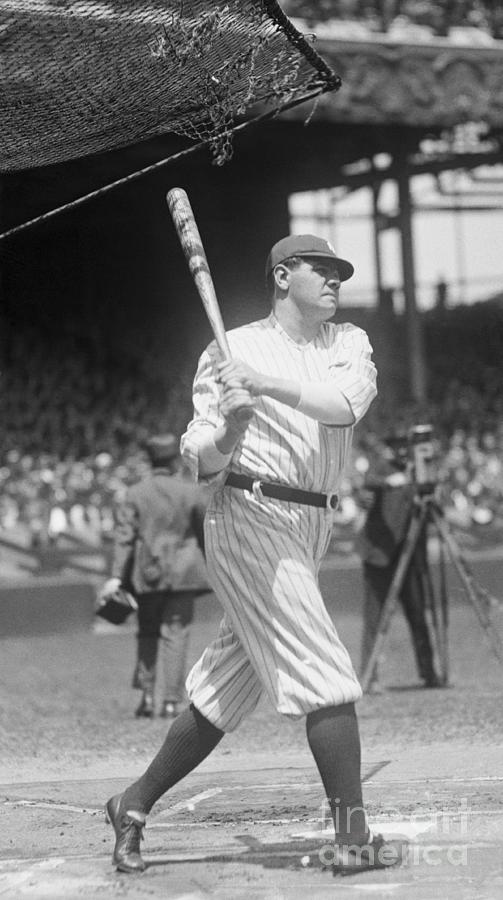 Babe Ruth In Baseball Batting Action by Bettmann