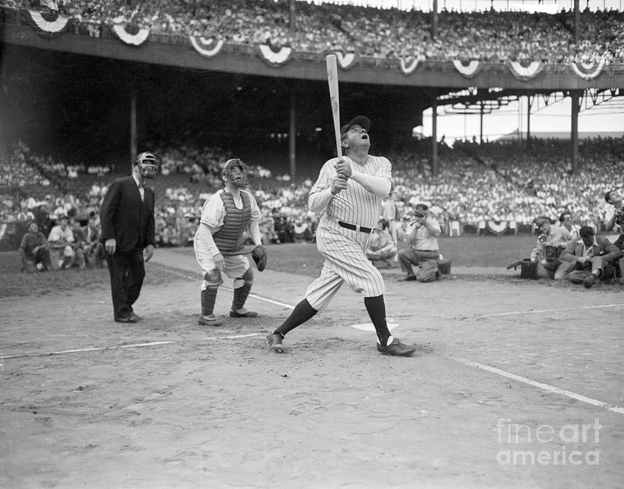 Babe Ruth In Baseball Batting Action by Bettmann