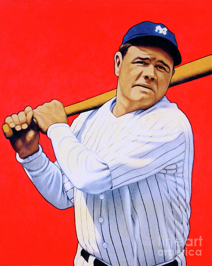 Babe Ruth In Red Sox Jersey by Vintage Baseball Posters