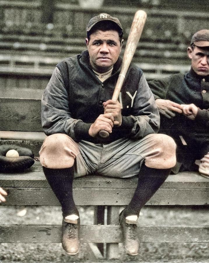 Babe Ruth photo print vintage New York NY Yankees baseball photograph poster black and white photogr Painting by Celestial Images