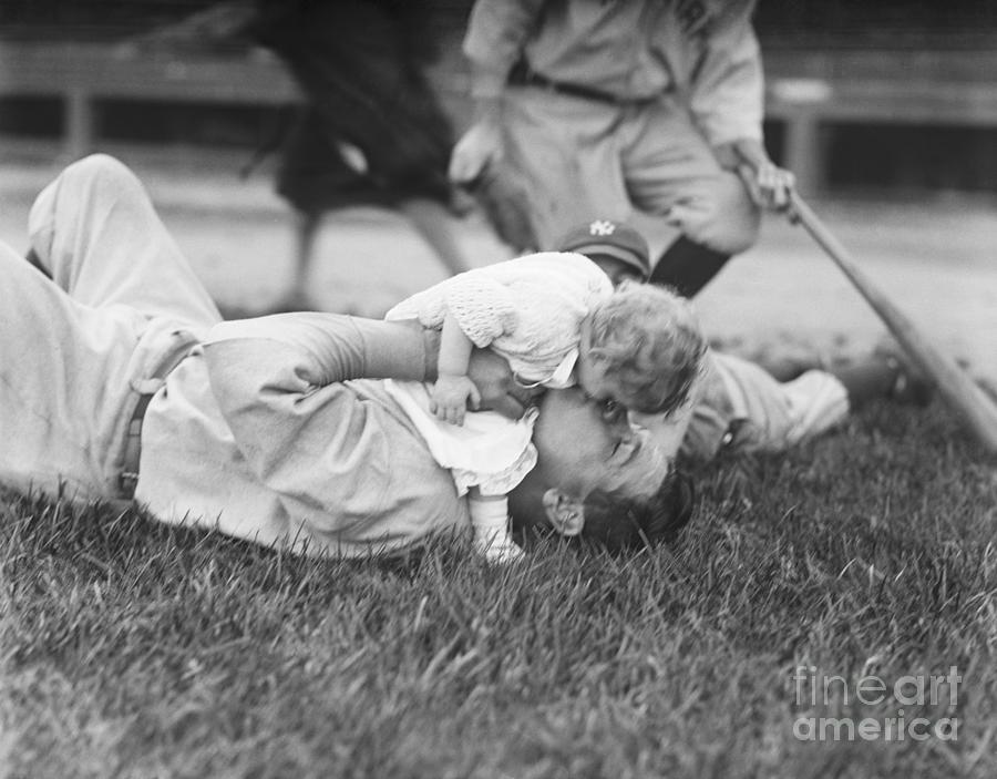 Babe Ruth Playing With Baby Daughter by Bettmann