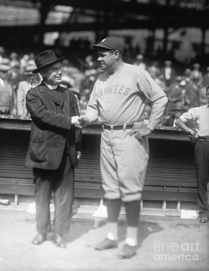 Babe Ruth Shaking Hands With Former Photograph by Bettmann