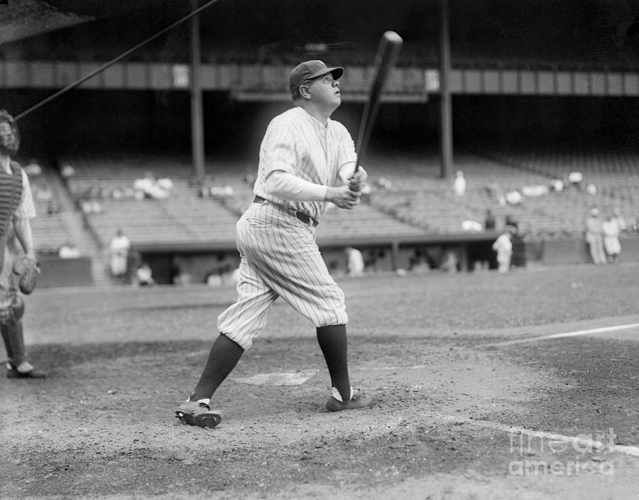 Full length color lithograph of Babe Ruth swinging a bat at the News  Photo - Getty Images